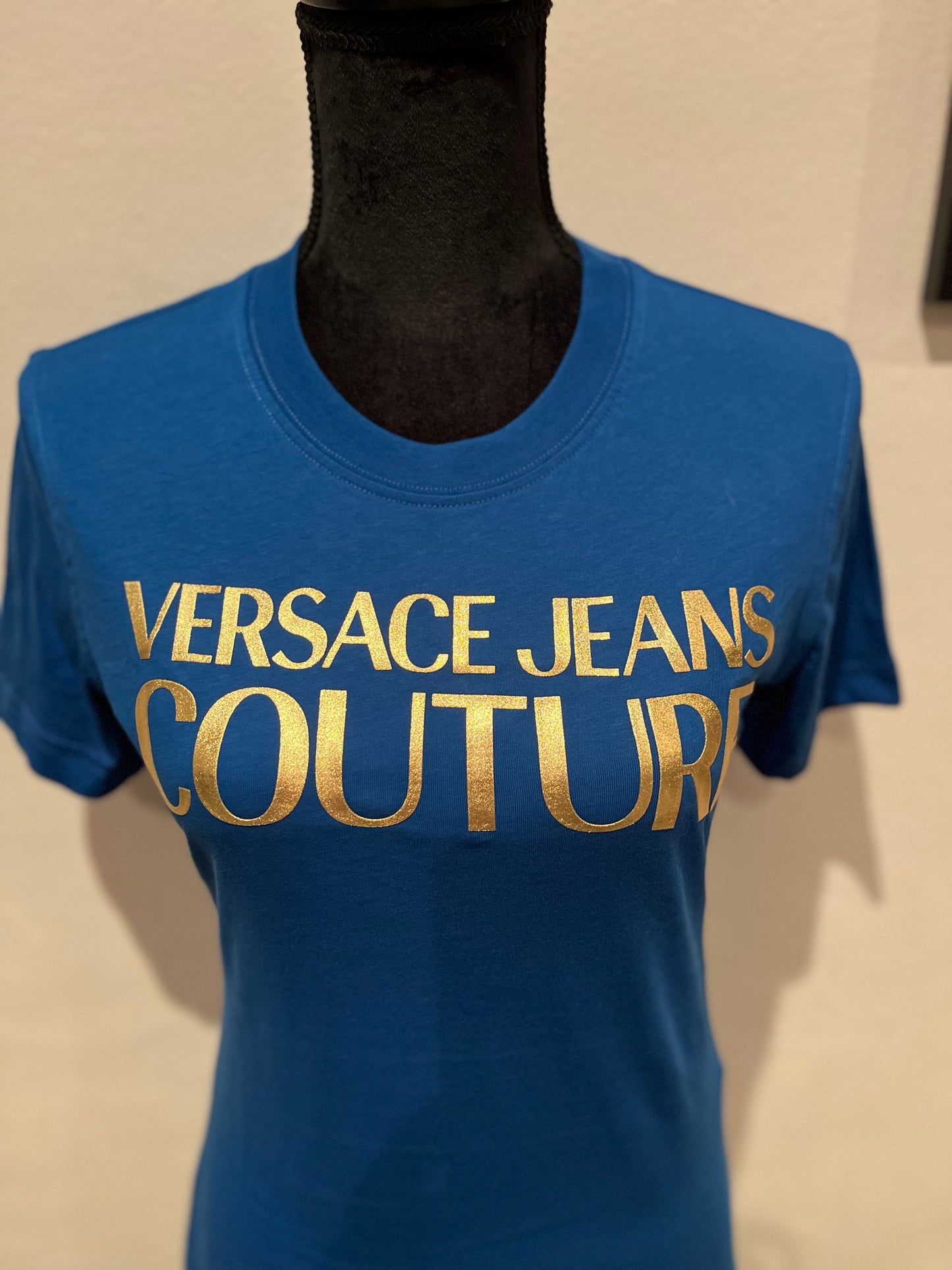 Versace Jeans Couture Women’s 100% Cotton Blue Logo Print T Shirt Size M