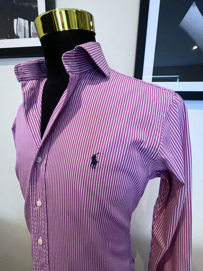Ralph Lauren 100% Cotton Purple Stripe Spread Collar Shirt Size S Classic Fit, 15/38
