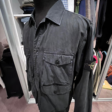 Stone Island Garment Dyed Vintage Black Over-Shirt Size XL with Logo Badge