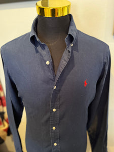 Ralph Lauren 100% Linen Navy Blue Shirt Size Large