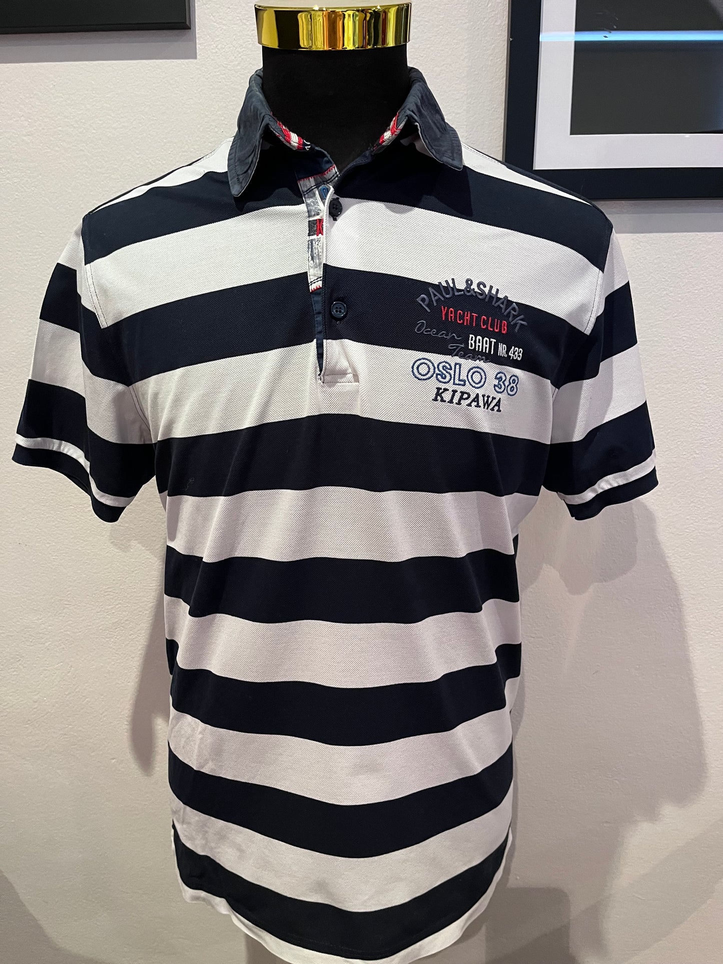 Paul & Shark 100% Cotton Blue White Stripe Polo Shirt Size Large Classic Fit