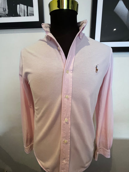 Ralph Lauren 100% Cotton Light Mesh Pink Oxford Knit Shirt Size Small
