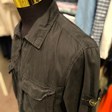Stone Island Black Garment Dyed Over-shirt Size XL with Logo Badge