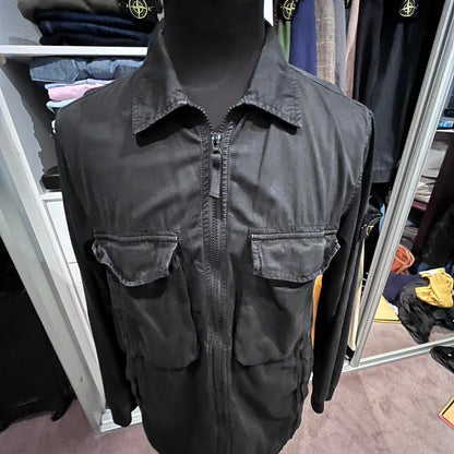 Stone Island Black Garment Dyed Over-shirt Size XL with Logo Badge