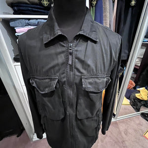 Stone Island Black Garment Dyed Over-shirt Size XL with Logo Badge