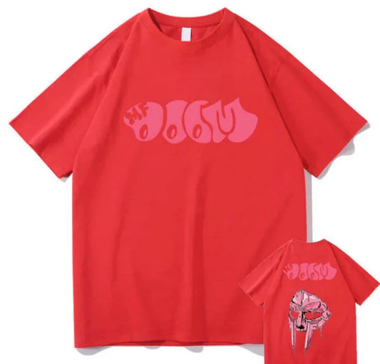 MF DOOM 100% Cotton Red Chest & Back Logo Tee Size Large