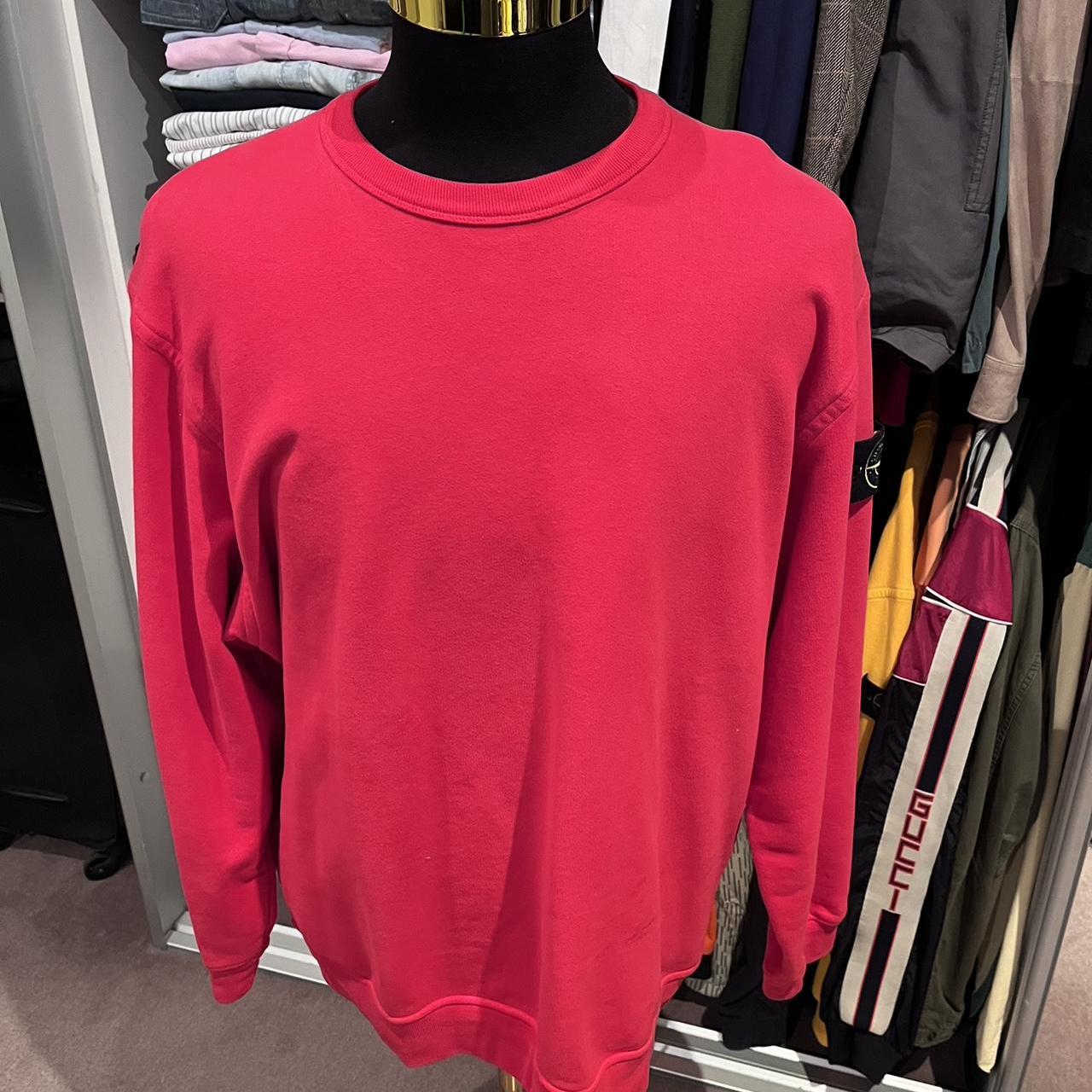 Stone Island Red 100% Cotton Fleece Sweater Size XL with Logo Badge