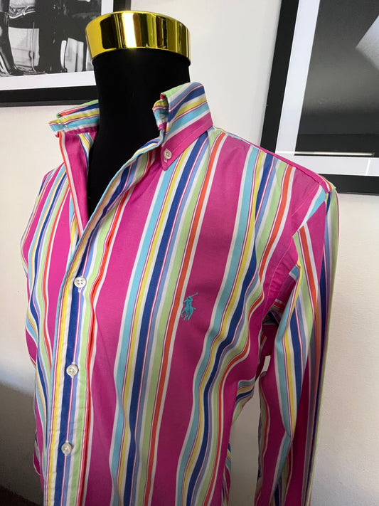 Ralph Lauren 100% Cotton Shirt Multi Colour Stripe Size Medium