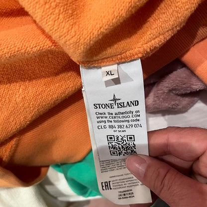 Stone Island Orange 100% Cotton Fleece Sweater Size XL