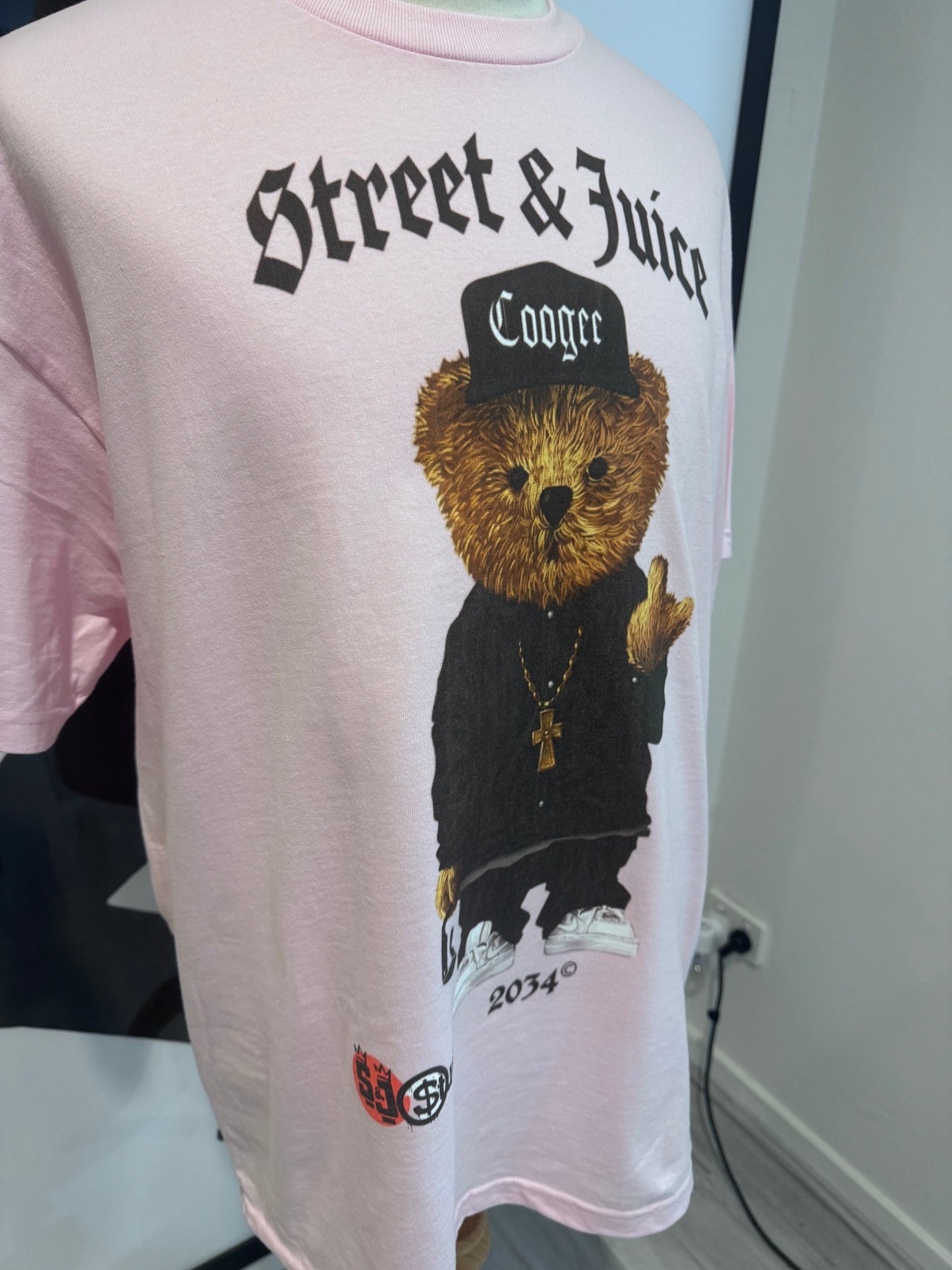 Street & Juice ‘Coogee Bear’ 100% Cotton Pink Chest & Back Logo Tee