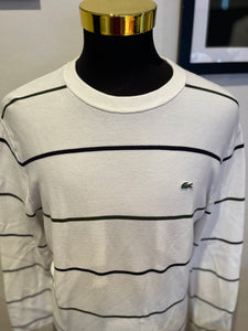 Lacoste 100% Cotton White Green Stripe Sweater Size XXL fits XL to XXL