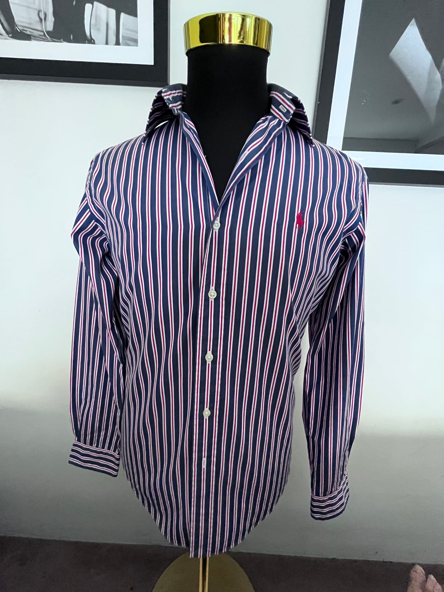Ralph Lauren 100% Cotton Blue Red Button Down Shirt Size S Classic Fit, Fits Small to Medium