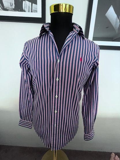 Ralph Lauren 100% Cotton Blue Red Button Down Shirt Size S Classic Fit, Fits Small to Medium