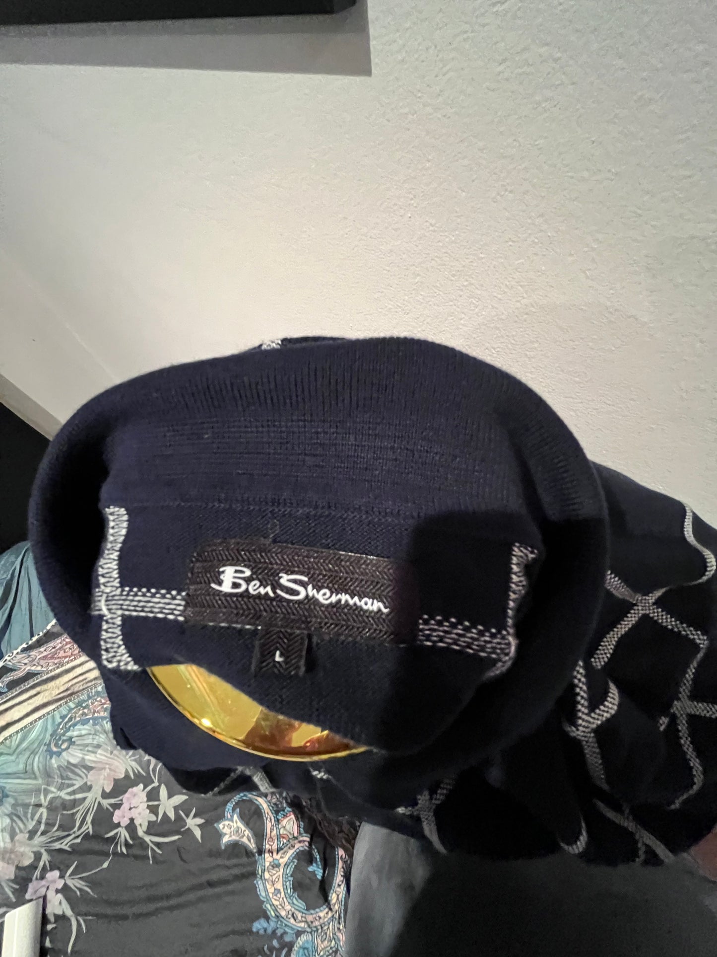 Ben Sherman 100% Cotton Blue Check Polo Shirt Size Large Regular Fit