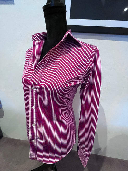 Ralph Lauren Women’s 100% Cotton Red White Stripe Shirt Size 4 Slim Fit