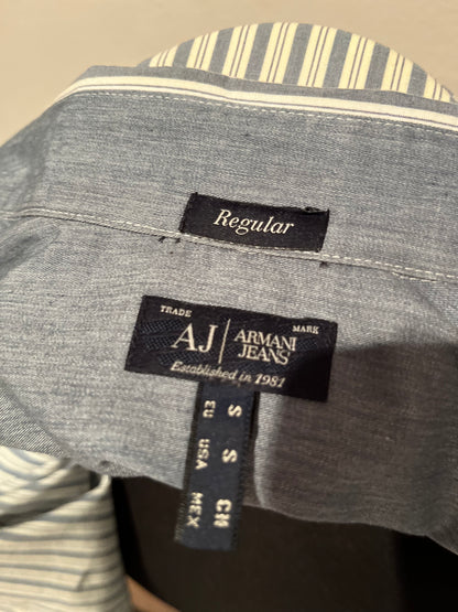 Armani Armani Jeans 100% Cotton White / Grey Stripe Shirt Size S