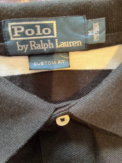 Ralph Lauren 100% Cotton Black White Strip Polo Shirt Size M Custom Fit