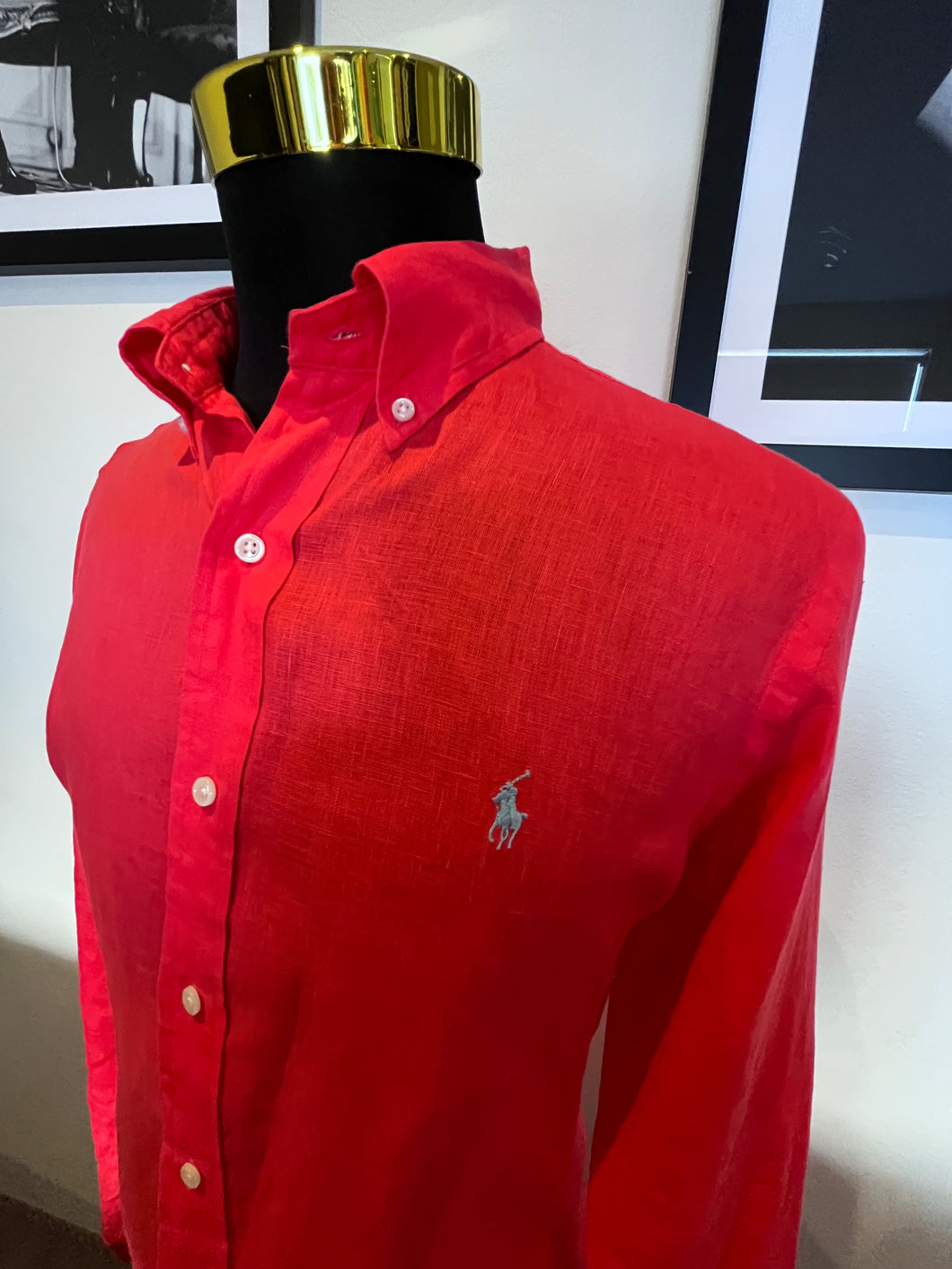 Ralph Lauren 100% Cotton Linen Red Shirt Size Large Classic Fit