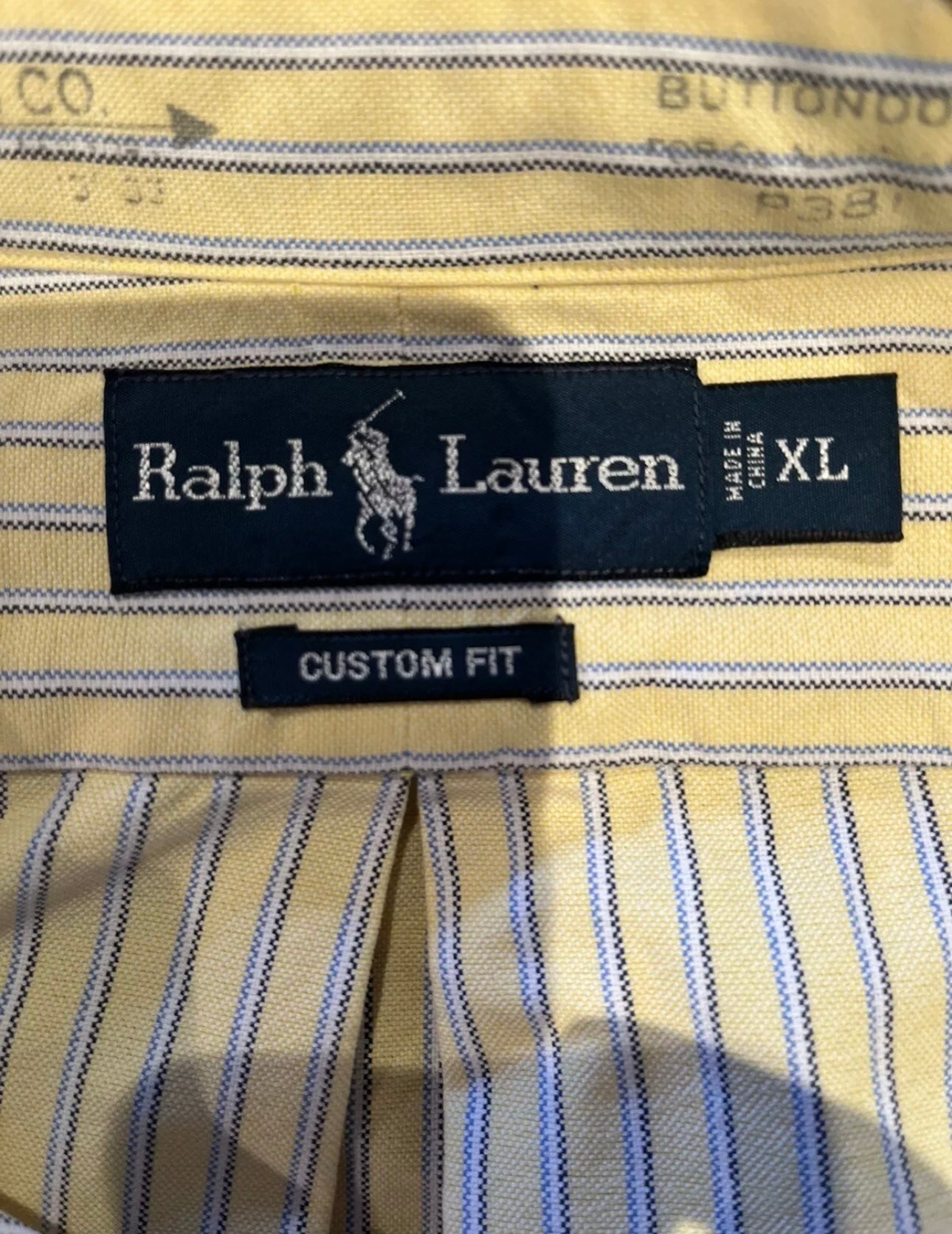 Ralph Lauren 100% Cotton Yellow / Blue Stripe Oxford Shirt Size XL Custom Fit