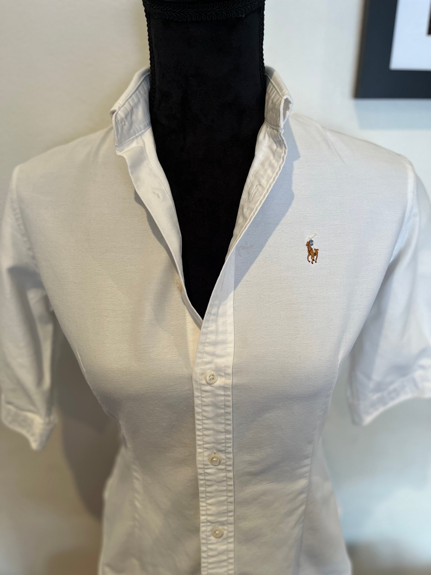 Ralph Lauren Women’s 100% Cotton White Short Sleeve Shirt Size 4 Slim Fit