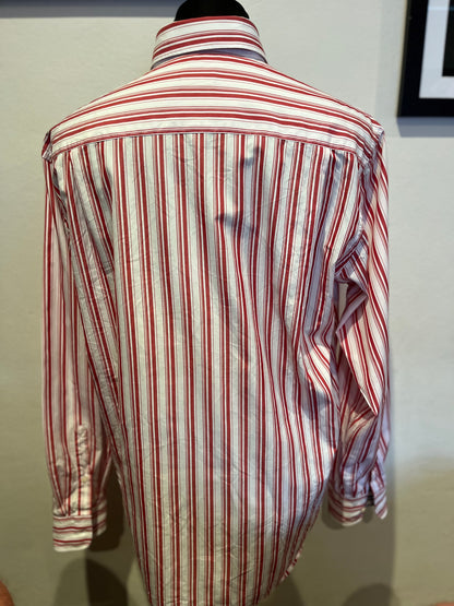 Paul & Shark 100% Cotton Red White Stripe Shirt Size 42 Large Made in Italy Button Down Collar