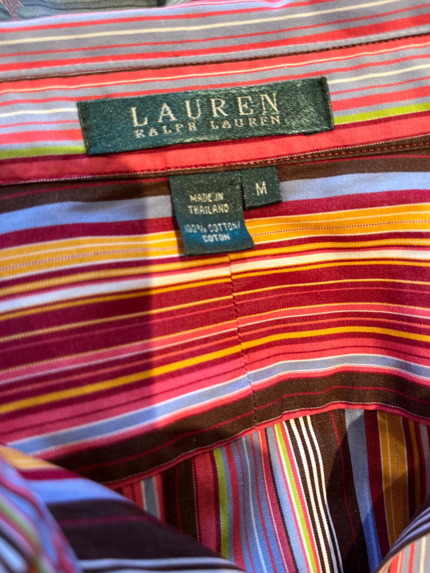 Ralph Lauren Women’s 100% Cotton Res Burgundy Stripe Shirt Slim Fit Size M
