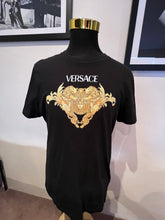 Load image into Gallery viewer, Versace 100% Cotton Black Tee Gold Print Logo Size XL Made in Italy