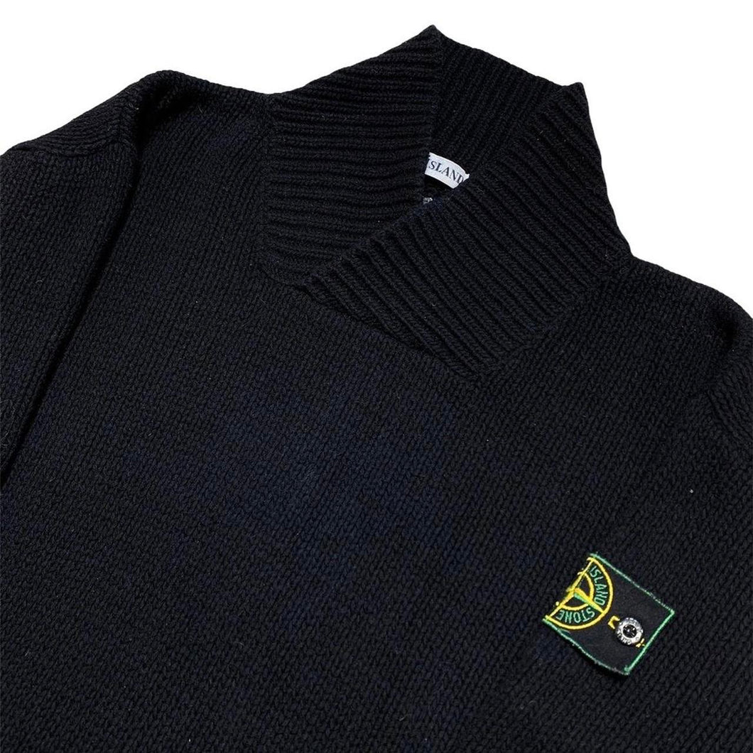 Stone Island Vintage AW1992 Black Wool Turtle Neck Sweater complete with Green Edged Badge size XL