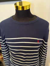 Load image into Gallery viewer, Polo Ralph Lauren 100% Cotton Blue White Stripe Waffle Sweater Size XL