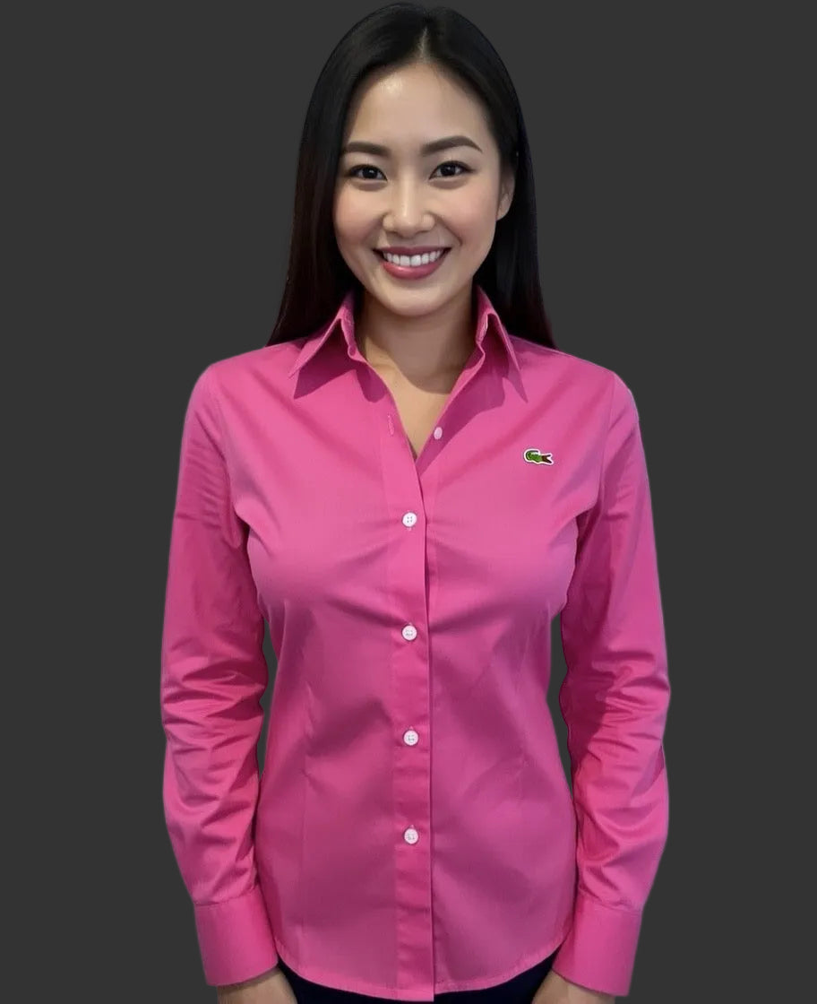 Lacoste Women’s 100% Cotton Pink Shirt Slim Fit Size 42
