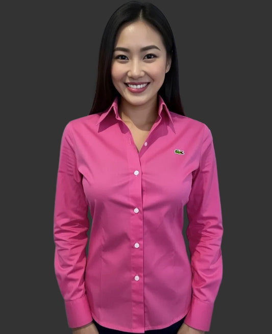 Lacoste Women’s 100% Cotton Pink Shirt Slim Fit Size 42