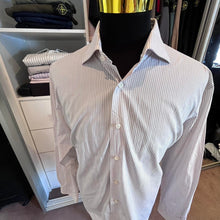 Load image into Gallery viewer, Ermenegildo Zegna 100% Cotton Blue Purple Stripe Business Shirt Size XL 46/18 Double Cuff Made in Italy