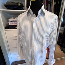 Load image into Gallery viewer, Ermenegildo Zegna 100% Cotton Blue White Stripe Business Shirt Size XL 46/18 Double Cuff Made in Switzerland