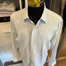 Load image into Gallery viewer, Ermenegildo Zegna 100% Cotton Blue White Stripe Business Shirt Size XL 46/18 Double Cuff Made in Switzerland