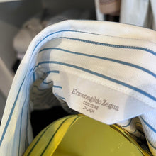 Load image into Gallery viewer, Ermenegildo Zegna 100% Cotton Blue White Stripe Business Shirt Size XL 46/18 Double Cuff Made in Switzerland