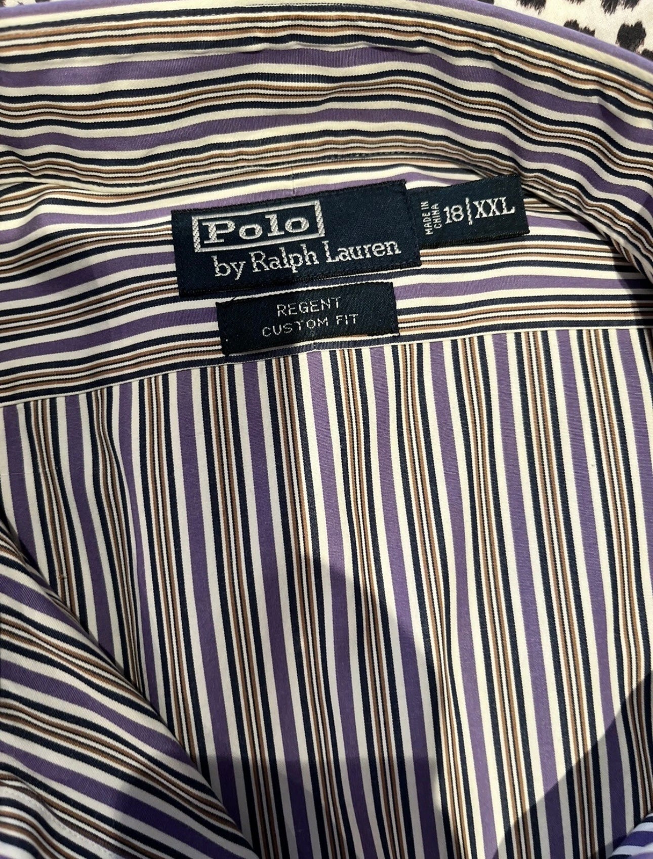 Ralph Lauren 100% Cotton Purple White Stripe Dress Shirt Size XXL Custom Fit
