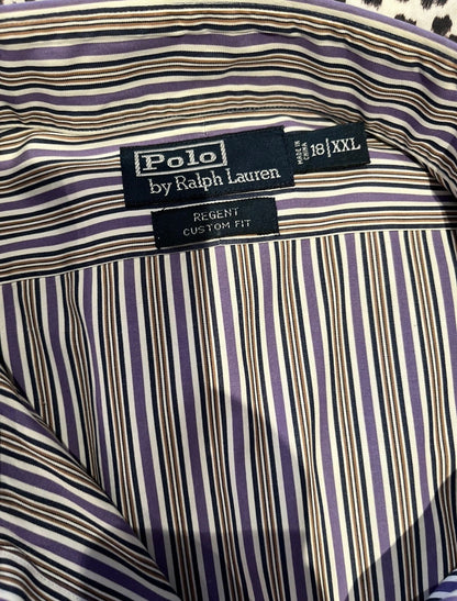 Ralph Lauren 100% Cotton Purple White Stripe Dress Shirt Size XXL Custom Fit