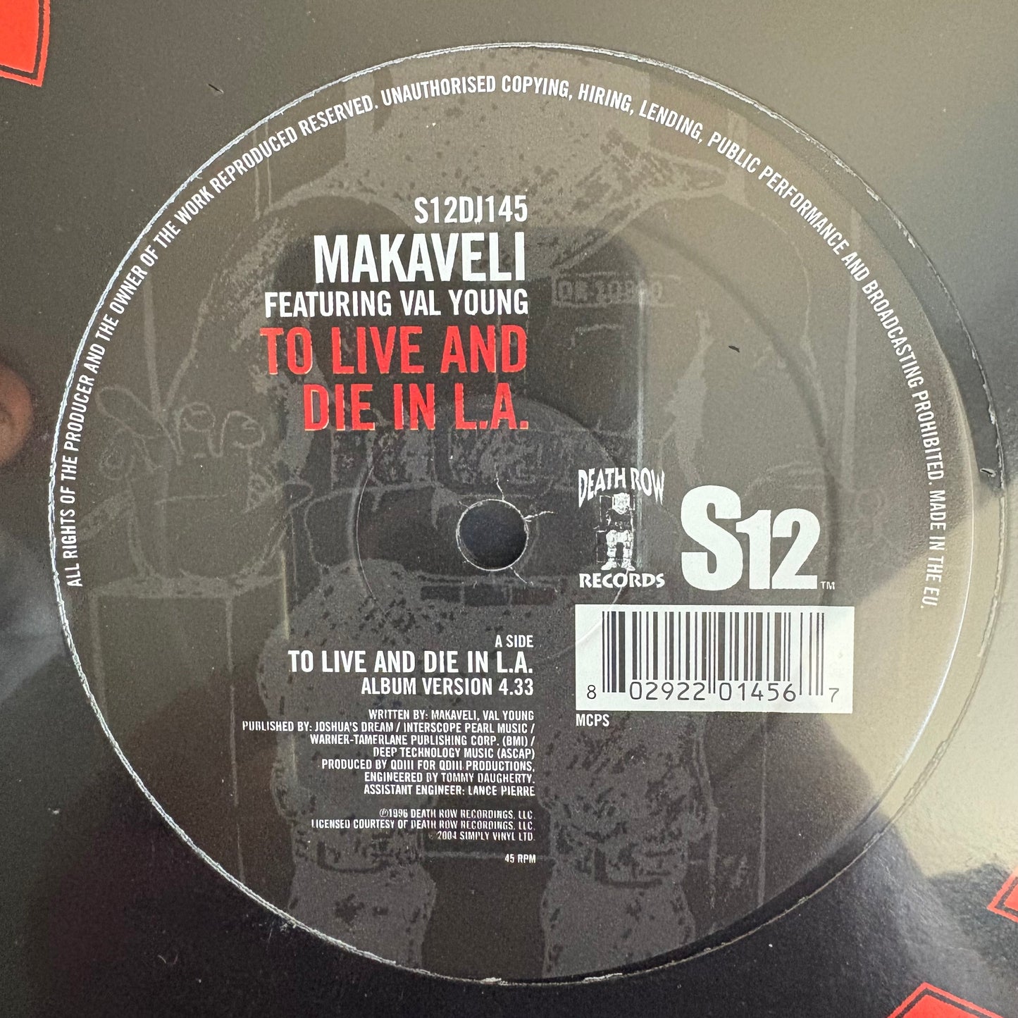 2pac “To Live And Die In L.A.” “Lost Souls” 3 Track 12” Vinyl Death Row Sealed