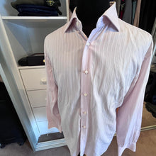 Load image into Gallery viewer, Ermenegildo Zegna 100% Cotton Pink White Stripe Business Shirt Size XL 44/17.5 French Cuff Made in Switzerland