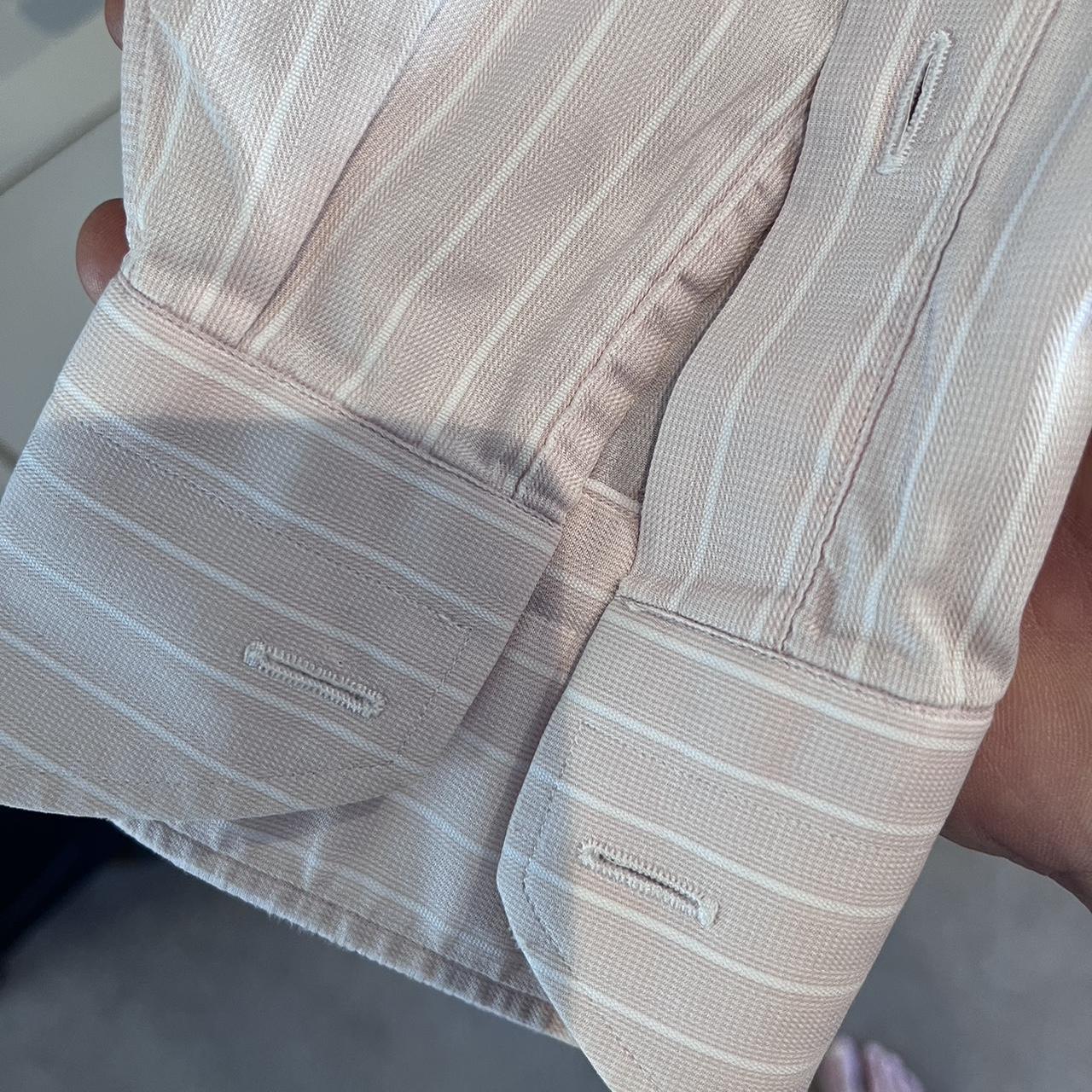 Ermenegildo Zegna 100% Cotton Pink White Stripe Business Shirt Size XL 44/17.5 French Cuff Made in Switzerland