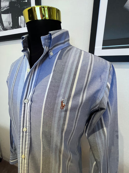 Ralph Lauren 100% Cotton White / Blue Stripe Shirt Size M Custom Fit