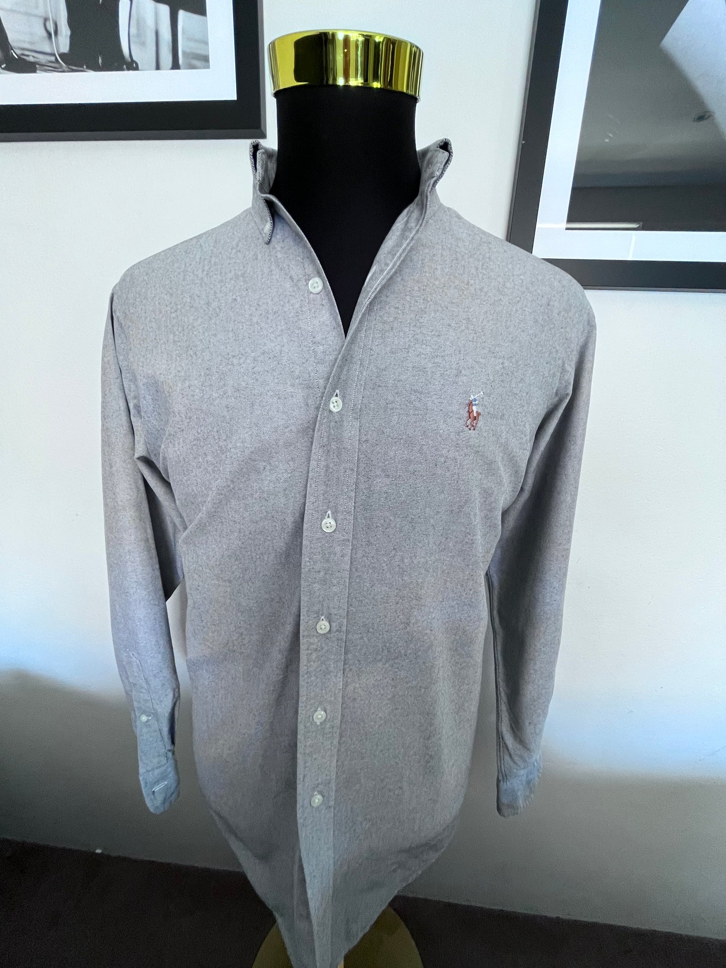 Ralph Lauren 100% Cotton Grey Button Down Shirt Size L Classic Fit 15.5/39