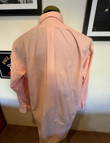 Ralph Lauren 100% Cotton Pink White Striped Shirt Classic Fit Size 16 Large