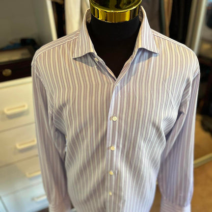 Ermenegildo Zegna 100% Cotton Blue Purple Stripe Business Shirt Size XL 46/18 Double Cuff Made in Switzerland