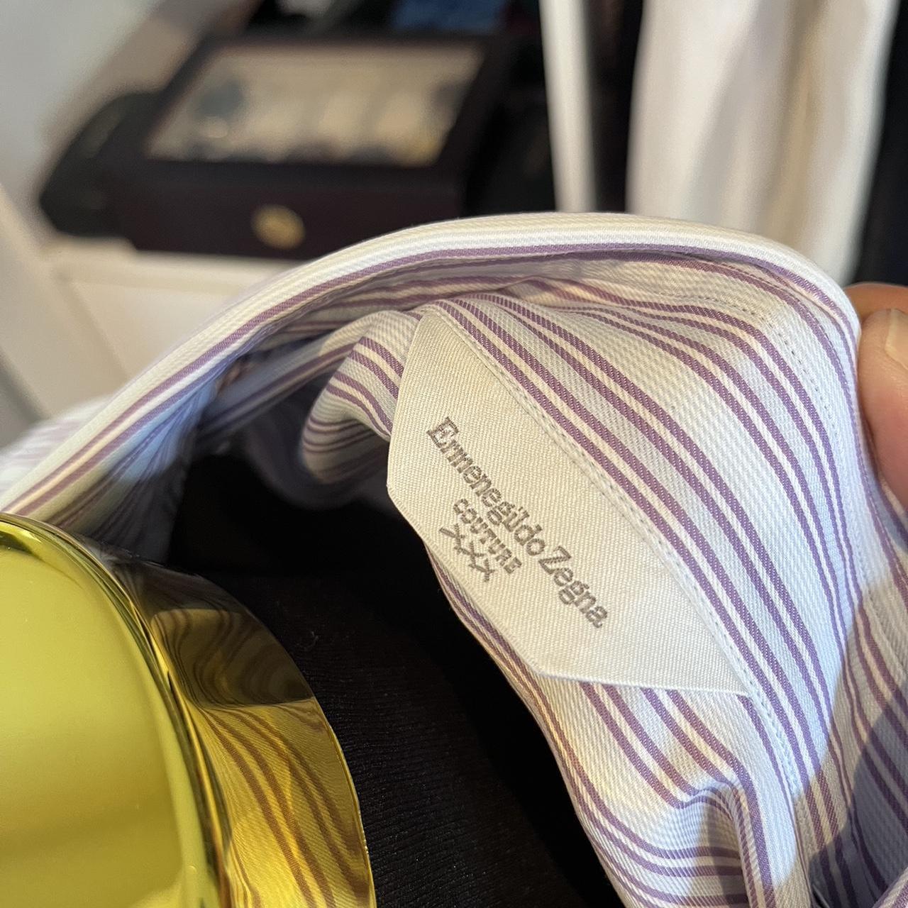Ermenegildo Zegna 100% Cotton Blue Purple Stripe Business Shirt Size XL 46/18 Double Cuff Made in Switzerland