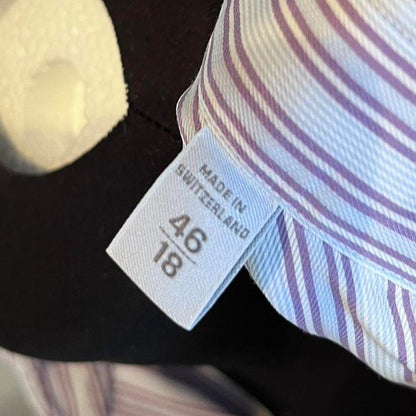 Ermenegildo Zegna 100% Cotton Blue Purple Stripe Business Shirt Size XL 46/18 Double Cuff Made in Switzerland