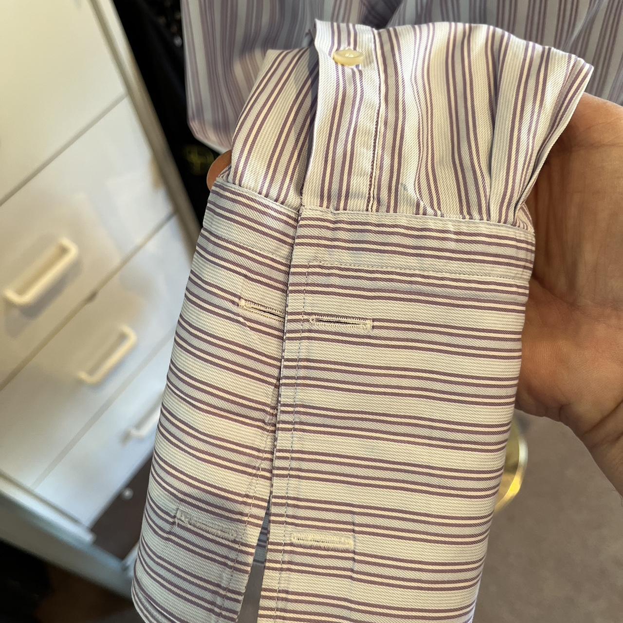 Ermenegildo Zegna 100% Cotton Blue Purple Stripe Business Shirt Size XL 46/18 Double Cuff Made in Switzerland