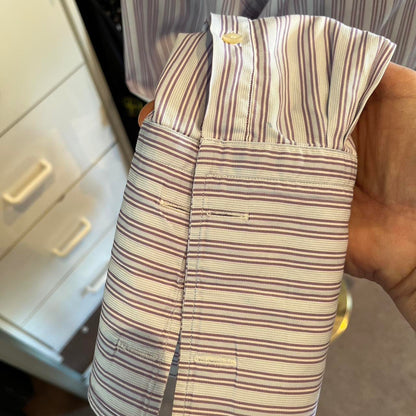 Ermenegildo Zegna 100% Cotton Blue Purple Stripe Business Shirt Size XL 46/18 Double Cuff Made in Switzerland