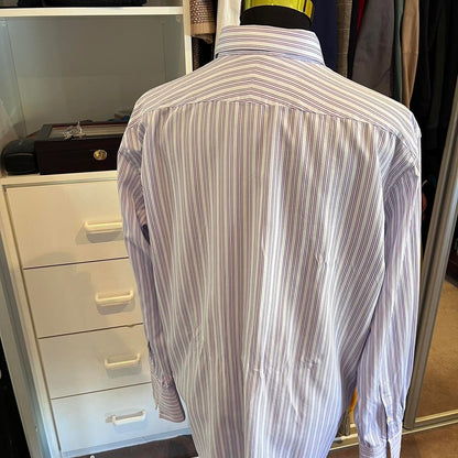 Ermenegildo Zegna 100% Cotton Blue Purple Stripe Business Shirt Size XL 46/18 Double Cuff Made in Switzerland