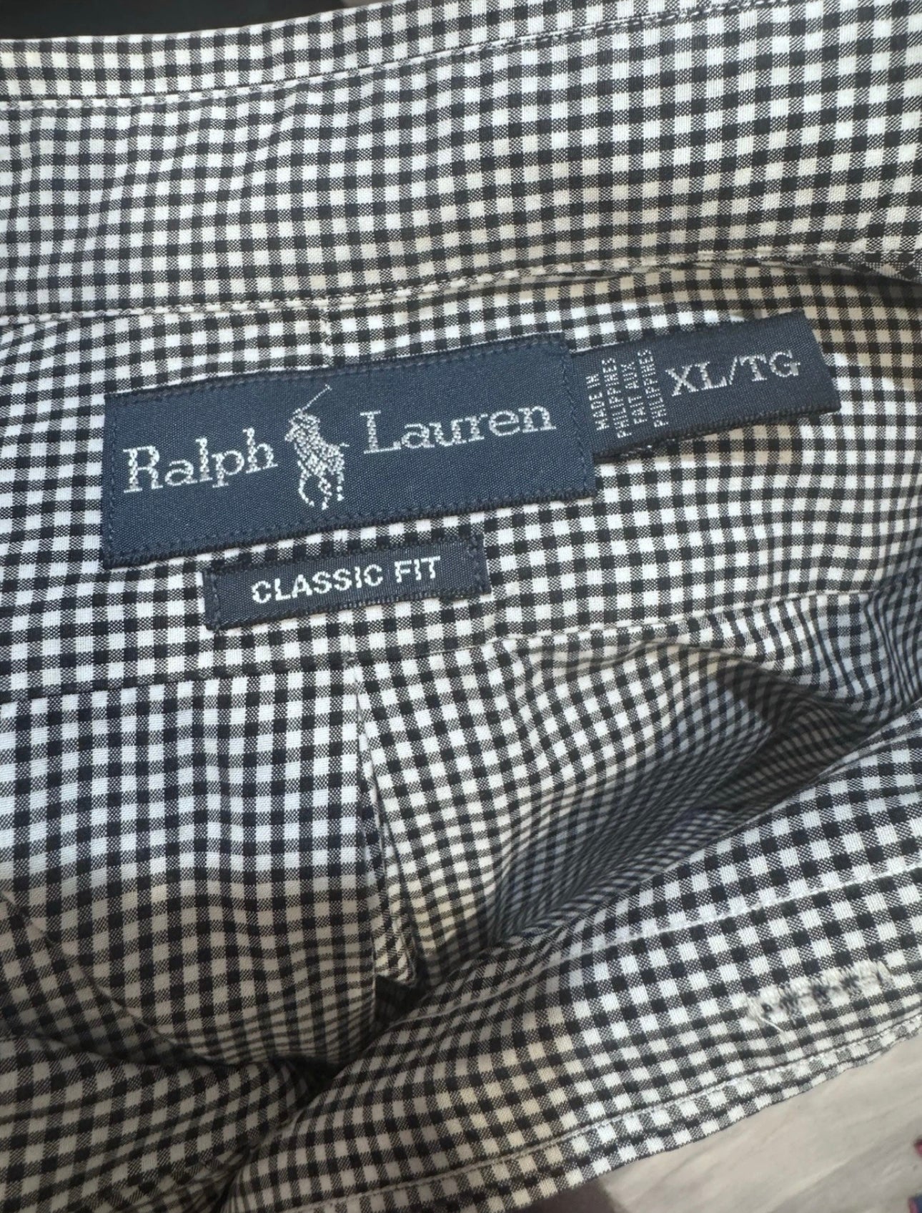 Ralph Lauren 100% Cotton Black Gingham Shirt Size XL Classic Fit